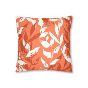 Coral Monochrome Leaves Faux Suede Square Pillow Cover