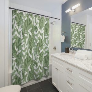 Green Monochrome Leaves Shower Curtain