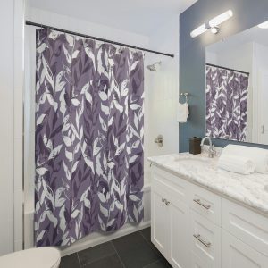 Purple Monochrome Leaves Shower Curtain