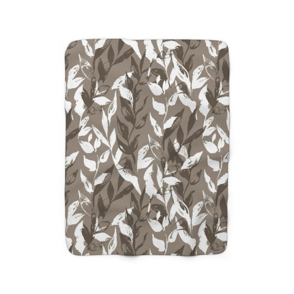 Brown Monochrome Leaves Sherpa Fleece Blanket