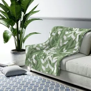 Green Monochrome Leaves Sherpa Fleece Blanket