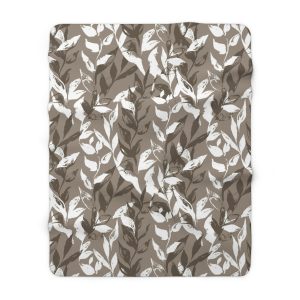 Brown Monochrome Leaves Sherpa Fleece Blanket