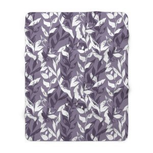 Purple Monochrome Leaves Sherpa Fleece Blanket