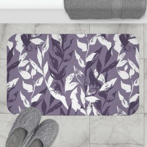 Purple Monochrome Leaves Bath Mat