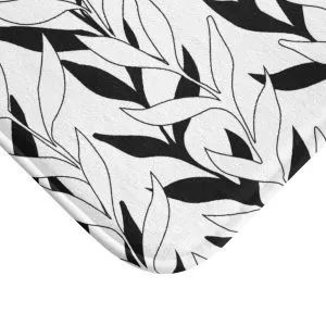 Black & White Leaf Stripes  Bath Mat