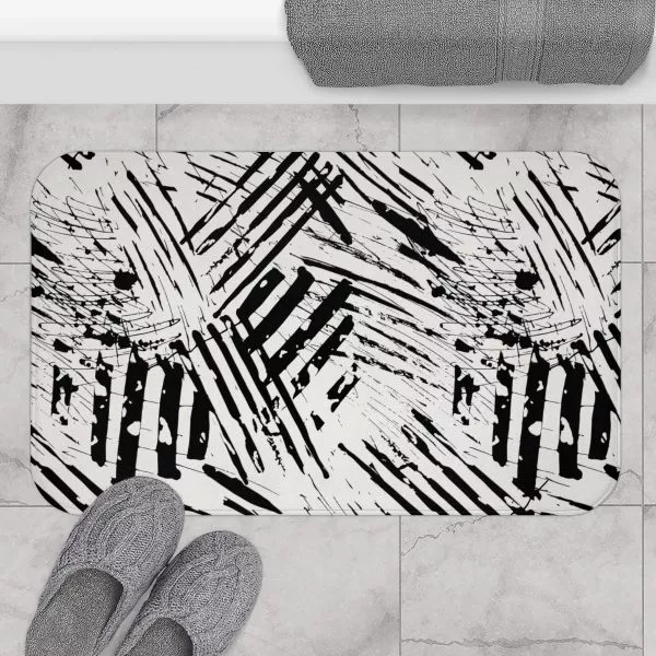 Black & White Ink Stripes Bath Mat