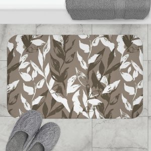 Brown Monochrome Leaves Bath Mat