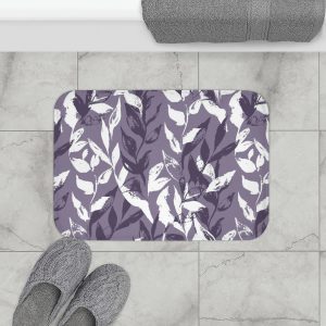Purple Monochrome Leaves Bath Mat
