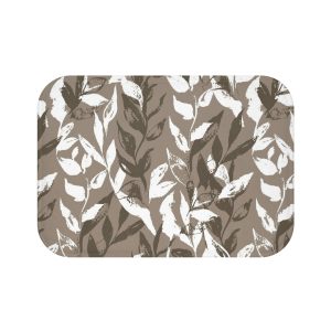 Brown Monochrome Leaves Bath Mat