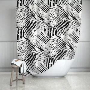 Black & White Ink Stripes Shower Curtain