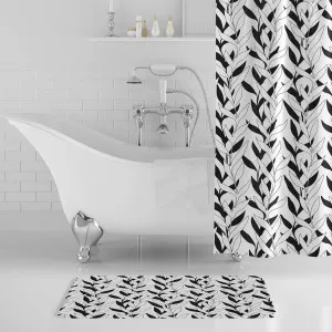 Black & White Leaf Stripes Bath Mat