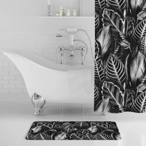 Black & White Leaves Bath Mat