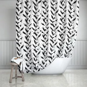 Black & White Leaf Stripes Shower Curtain
