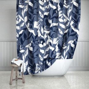 Blue Monochrome Leaves Shower Curtain