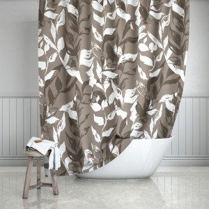 Brown Monochrome Leaves Shower Curtain