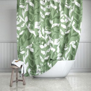 Green Monochrome Leaves Shower Curtain