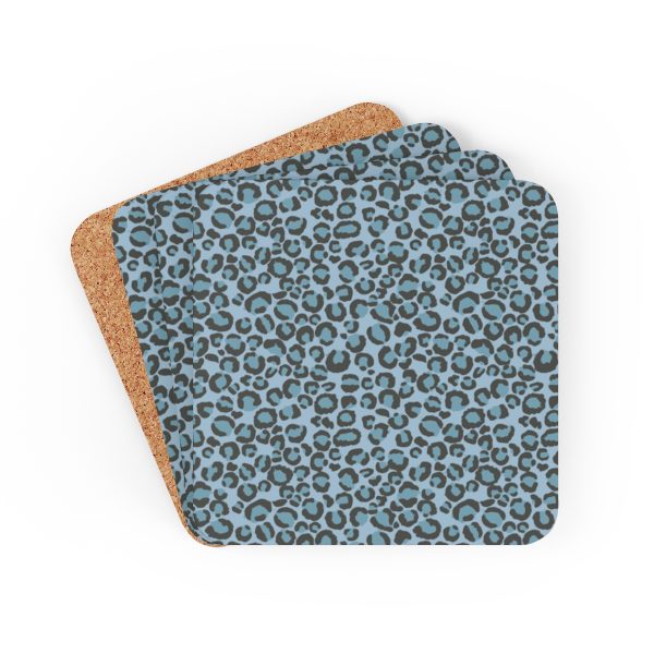 Blue Leopard Print Corkwood Coaster Set