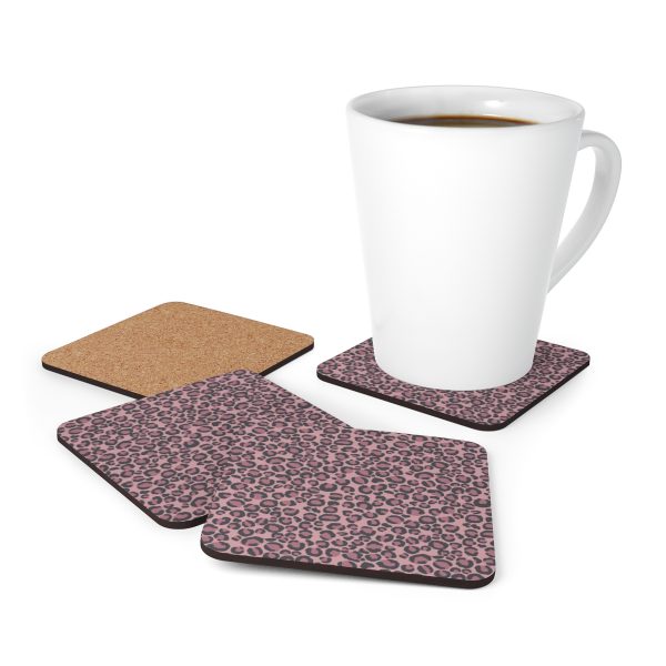 Pink Leopard Print Corkwood Coaster Set