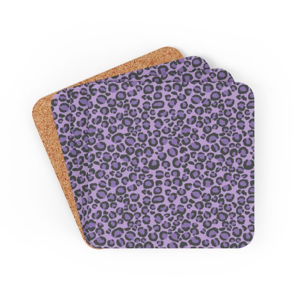 Purple Leopard Print Corkwood Coaster Set