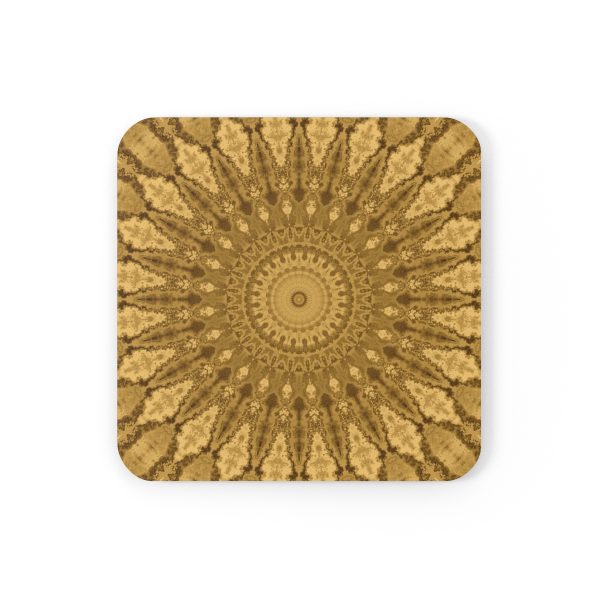 Golden Mandala Corkwood Coaster Set