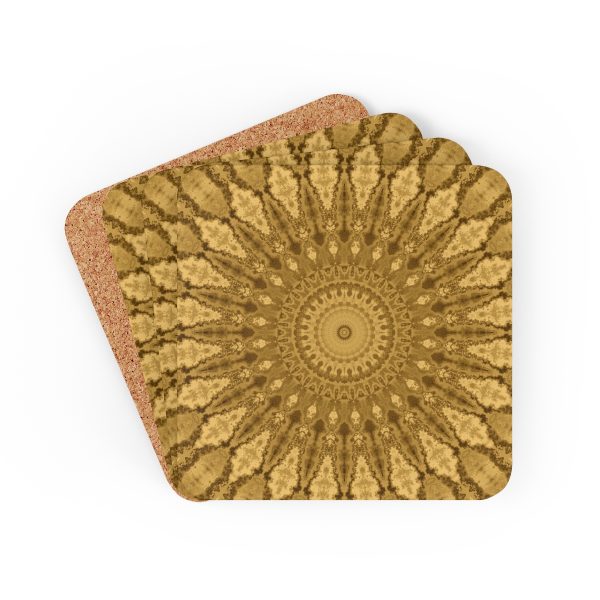 Golden Mandala Corkwood Coaster Set
