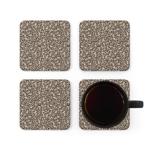 Tan Leopard Print Corkwood Coaster Set
