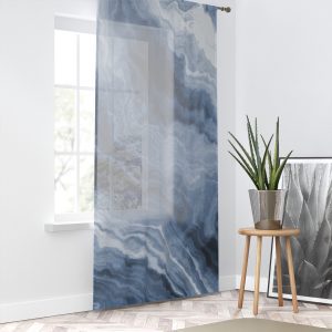 Navy Marble Sheer Window Curtain – One Panel