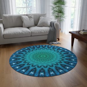 Aqua Mandala Round Rug