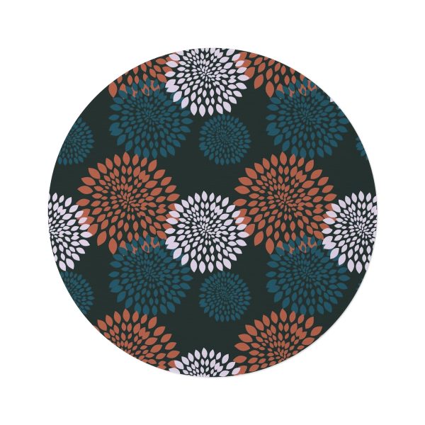 Teal & Terracotta Floral Round Rug
