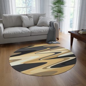 Gold & Gray Abstract Waves Round Rug