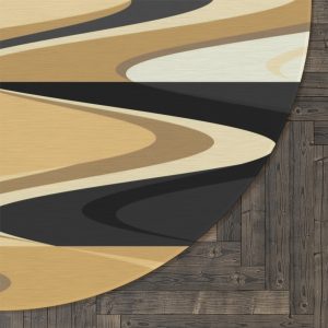 Gold & Gray Abstract Waves Round Rug