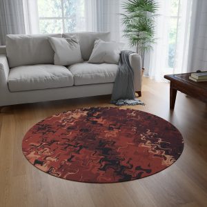 Firebrick Red Abstract Round Rug