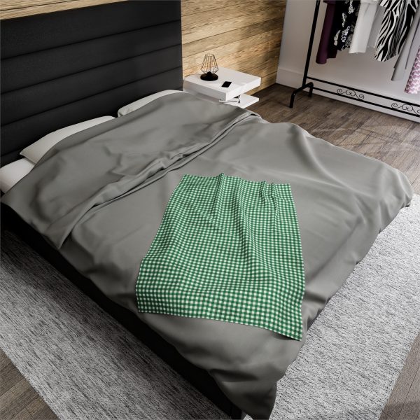 Green Gingham Velveteen Plush Blanket