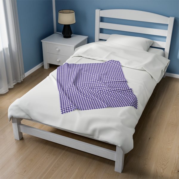Purple Gingham Velveteen Plush Blanket