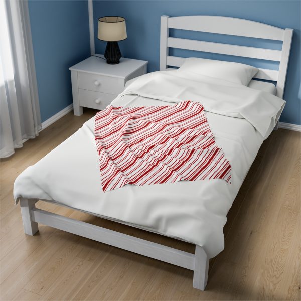 Red Candy Stripe Velveteen Plush Blanket