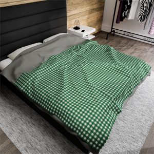 Green Gingham Velveteen Plush Blanket
