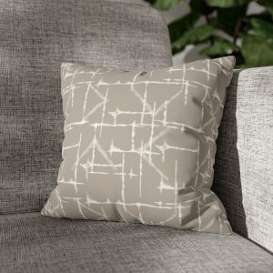 Taupe & White Shibori Faux Suede Square Pillow Cover