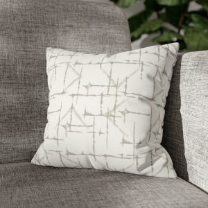 White & Taupe Shibori Faux Suede Square Pillow Cover
