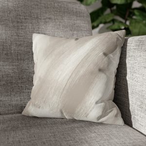 Taupe & White Brush Strokes Faux Suede Square Pillow Cover