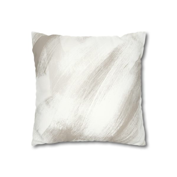 White & Taupe Brush Strokes Faux Suede Pillow Cover