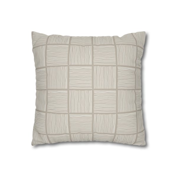 Taupe & White Lines Faux Suede Pillow Cover