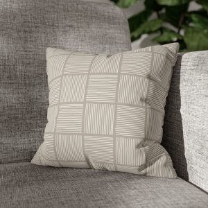Taupe & White Lines Faux Suede Square Pillow Cover