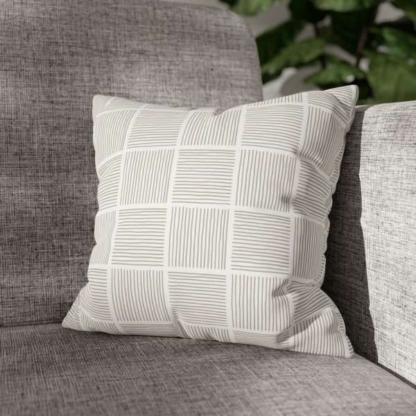 White & Taupe Lines Faux Suede Pillow Cover