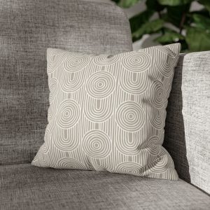 Taupe & White Abstract Geometric Faux Suede Square Pillow Cover