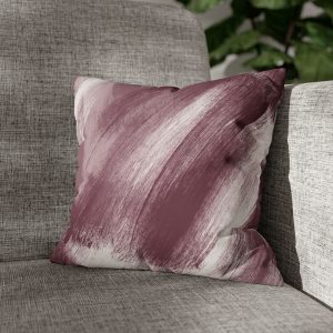 Cranberry & White Brush Strokes Faux Suede Square Pillow Cover