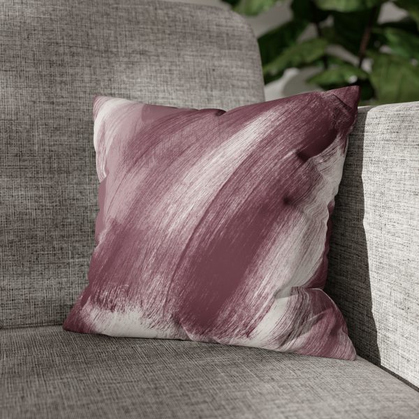 Cranberry & White Brush Strokes Faux Suede Pillow Cover