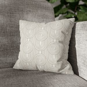 White & Taupe Abstract Geometric Faux Suede Square Pillow Cover