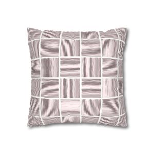 White & Cranberry Lines Faux Suede Square Pillow Cover