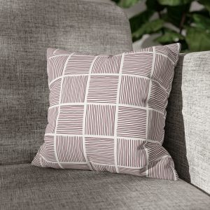 White & Cranberry Lines Faux Suede Square Pillow Cover