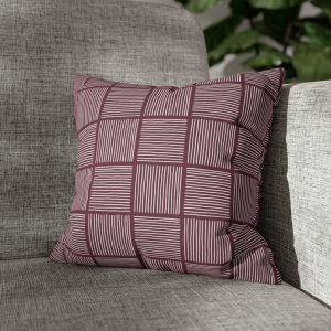 Cranberry & White Lines Faux Suede Square Pillow Cover